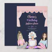 Invitation Fête d'anniversaire du défilé de mode Pink, Girls (Devant / Derrière)