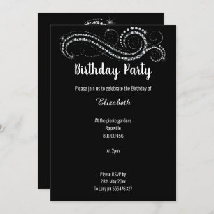 INVITATION FÊTE D'ANNIVERSAIRE DU DIAMANT NOIR ÉLÉGANT ET CLA