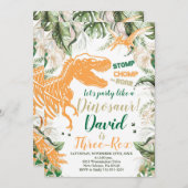Invitation Fête d'anniversaire du dinosaure Three-Rex, Dino T (Devant / Derrière)