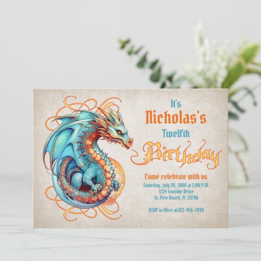 Invitation Fête d'anniversaire du dragon (Debout devant)