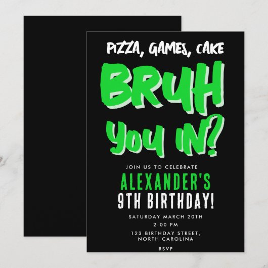 Invitation Fête d'anniversaire du garçon adolescent Ado de Br (Devant / Derrière)