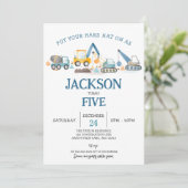 Invitation Fête d'anniversaire du garçon de construction Digg (Debout devant)