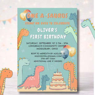 Invitation Fête d'anniversaire du garçon Dinosaur One-A-Sauru