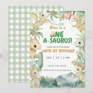 Invitation Fête d'anniversaire du garçon dinosaure One-A-Saur