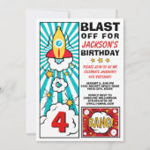 Invitation Fête d'anniversaire du garçon Fusées Space Ship Bl (Devant)