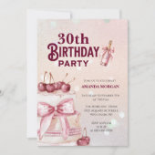 Invitation Fête d'anniversaire du gâteau rose cerise (Devant)
