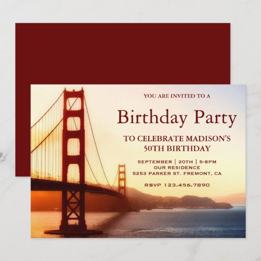Invitation Fête d'anniversaire du Golden Gate Bridge (Devant / Derrière)