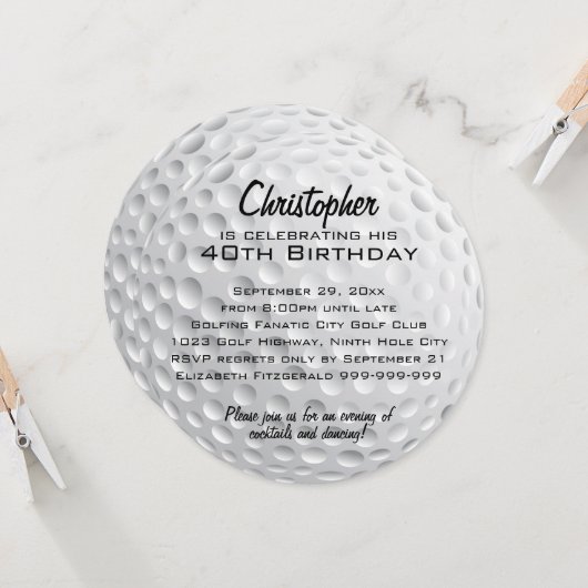 Invitation Fête d'anniversaire du Golf Ball (Devant/Arrière en situation)