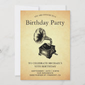 Invitation Fête d'anniversaire du Gramophone vintage (Devant)