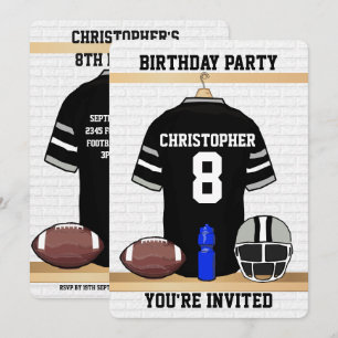 Invitation Fête d'anniversaire du Jersey de football noir et 