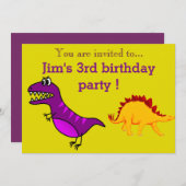 Invitation Fête d'anniversaire du jeune garçon de dinosaure v (Devant / Derrière)