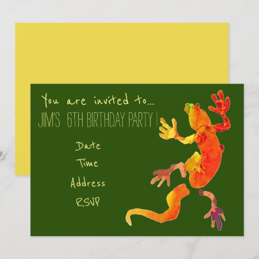 Invitation Fête d'anniversaire du jeune garçon de reptile de (Devant / Derrière)