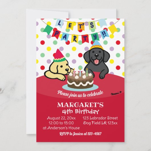 Invitation Fête d'anniversaire du Labrador jaune et du Labrad (Devant)