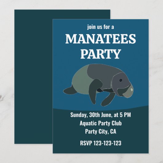 Invitation Fête d'anniversaire du lamantin sous la mer Lamant (Devant / Derrière)