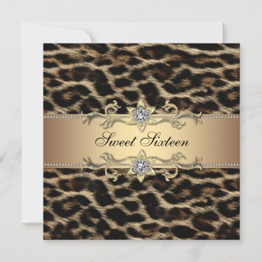 Invitation Fête d'anniversaire du Leopard Sweet sixteen (Devant)