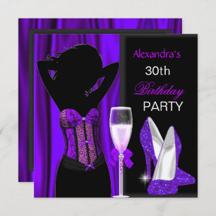 Invitation Fête d'anniversaire du léopard violet glamour