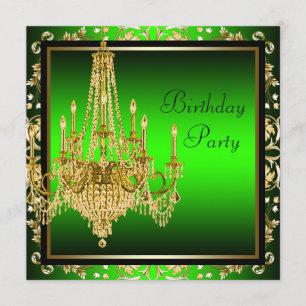 Invitation Fête d'anniversaire du lustre Lime Green Gold Dama