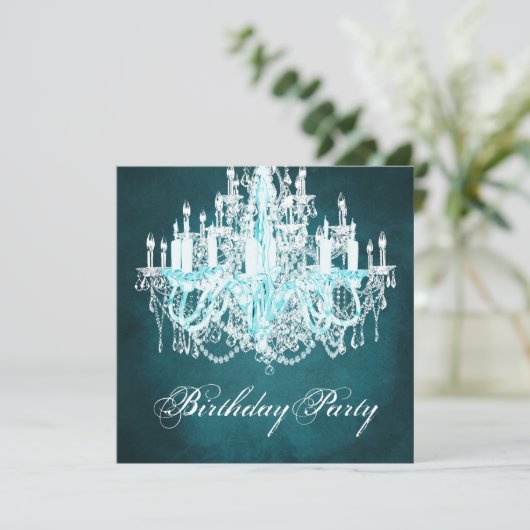 Invitation Fête d'anniversaire du lustre vintage (Debout devant)