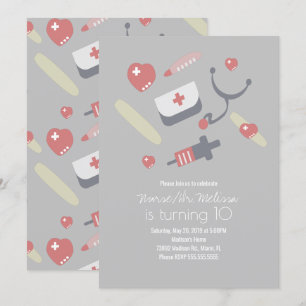 Invitation Fête d'anniversaire du médecin infirmière motif mé