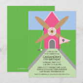 Invitation Fête d'anniversaire du Moulin à vent de Berry Pink (Devant / Derrière)