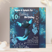 Invitation Fête d'anniversaire du néon bleu foncé Axolotl