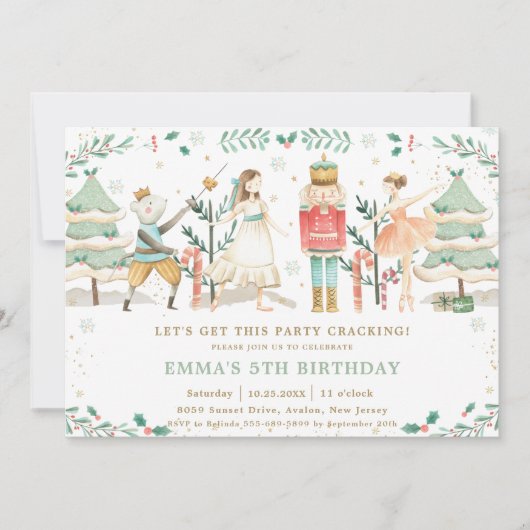 Invitation Fête d'anniversaire du Nutcracker Ballet de Noël (Devant)