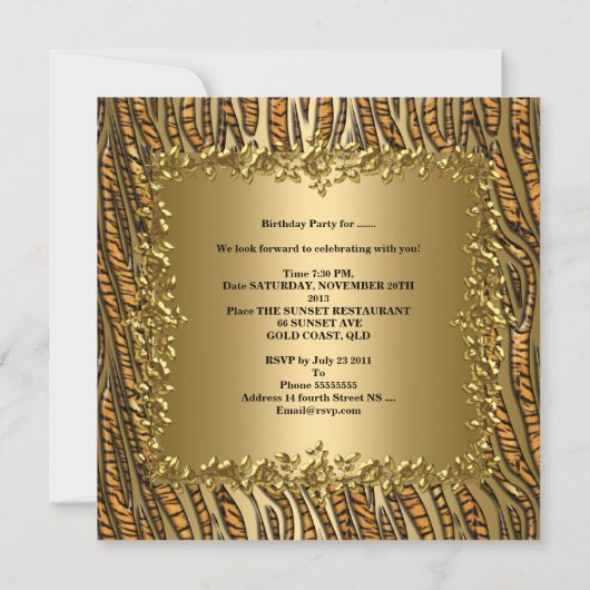 Invitation Fête d'anniversaire du papillon léopard d'or 50e (Dos)