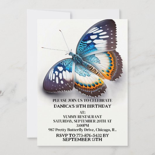 Invitation Fête d'anniversaire du papillon super créatif (Devant)