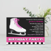 Invitation Fête d'anniversaire du patinage sur glace rose cha (Debout devant)