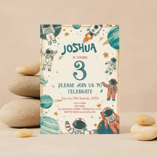 Invitation Fête d'anniversaire du petit astronaute vertical