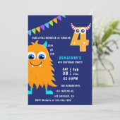 Invitation Fête d'anniversaire du petit garçon monstre 4 ans (Debout devant)
