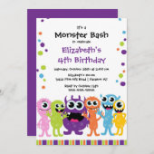 Invitation Fête d'anniversaire du petit monstre de CUB (Devant / Derrière)