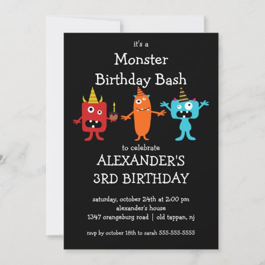 Invitation Fête d'anniversaire du petit monstre de CUB (Devant)
