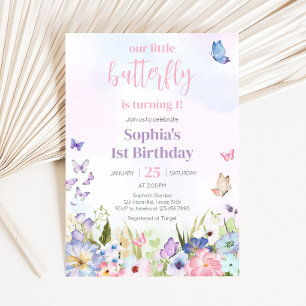 Invitation Fête d'anniversaire du petit papillon floral