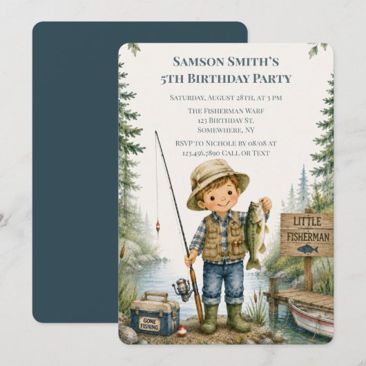 Invitation Fête d'anniversaire du petit pêcheur (Devant / Derrière)