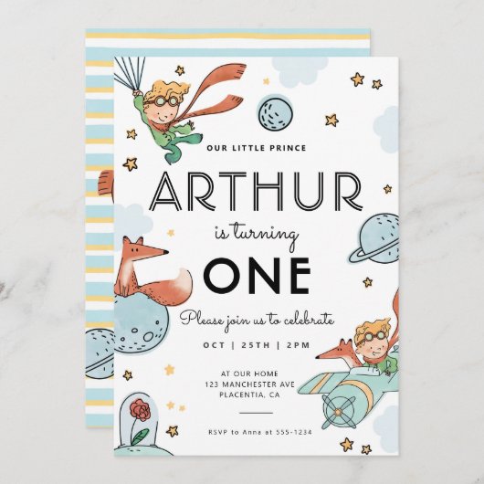 Invitation Fête d'anniversaire du Petit Prince (Devant / Derrière)