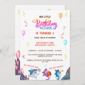 Invitation Fête d'anniversaire du petit requin coloré (Devant / Derrière)