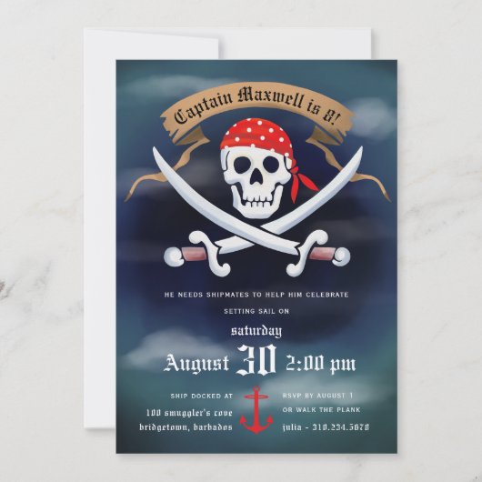 Invitation Fête d'anniversaire du Pirate (Devant)