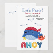 Invitation Fête d'anniversaire du pirate de baleine (Devant / Derrière)