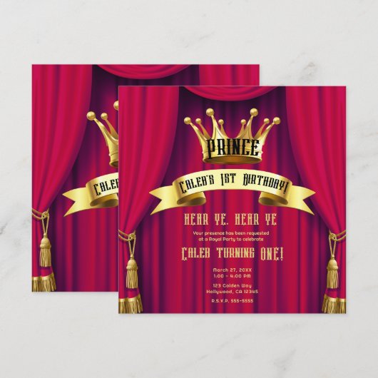 Invitation Fête d'anniversaire du prince héritier couronne ro (Devant / Derrière)