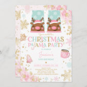 Invitation Fête d'anniversaire du pyjama de Noël rose et or (Devant / Derrière)