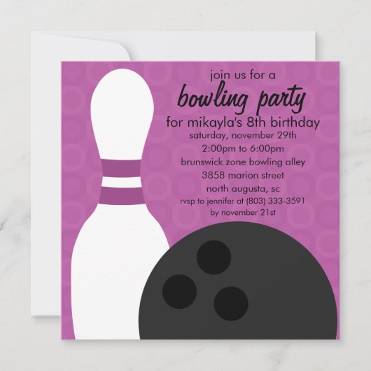 Invitation Fête d'anniversaire du Raisin Purple Pals Bowling (Devant)