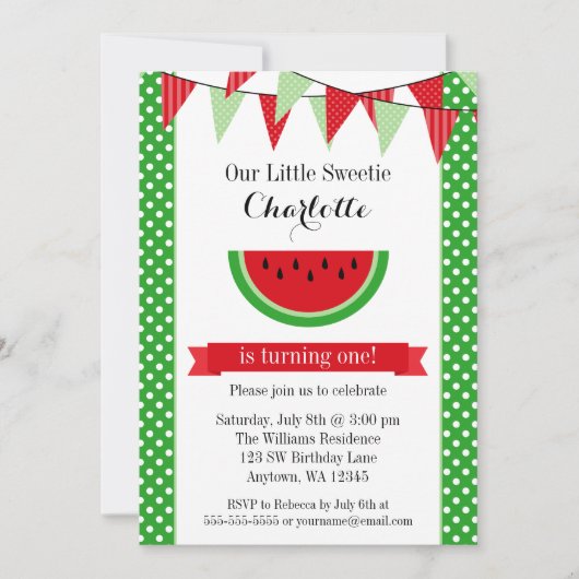 Invitation Fête d'anniversaire du Red Bunting de Watermelon (Devant)