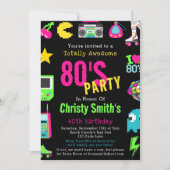 Invitation Fête d'anniversaire du Retro Neon 80 sur mesure (Devant)