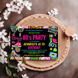 Invitation Fête d'anniversaire du Retro Neon 80 sur mesure