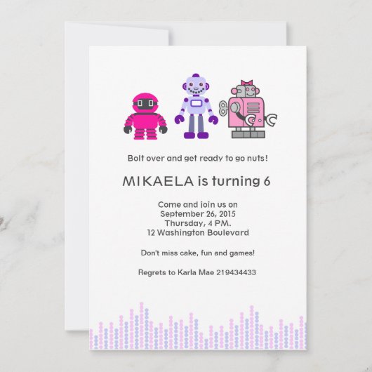 Invitation Fête d'anniversaire du robot de la fille (Devant)