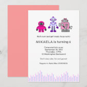 Invitation Fête d'anniversaire du robot de la fille (Devant / Derrière)