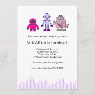 Invitation Fête d'anniversaire du robot de la fille