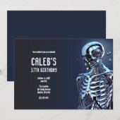 Invitation Fête d'anniversaire du robot squelette argent chro (Devant / Derrière)