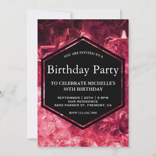 Invitation Fête d'anniversaire du Ruby Rouge Gemstone (Devant)